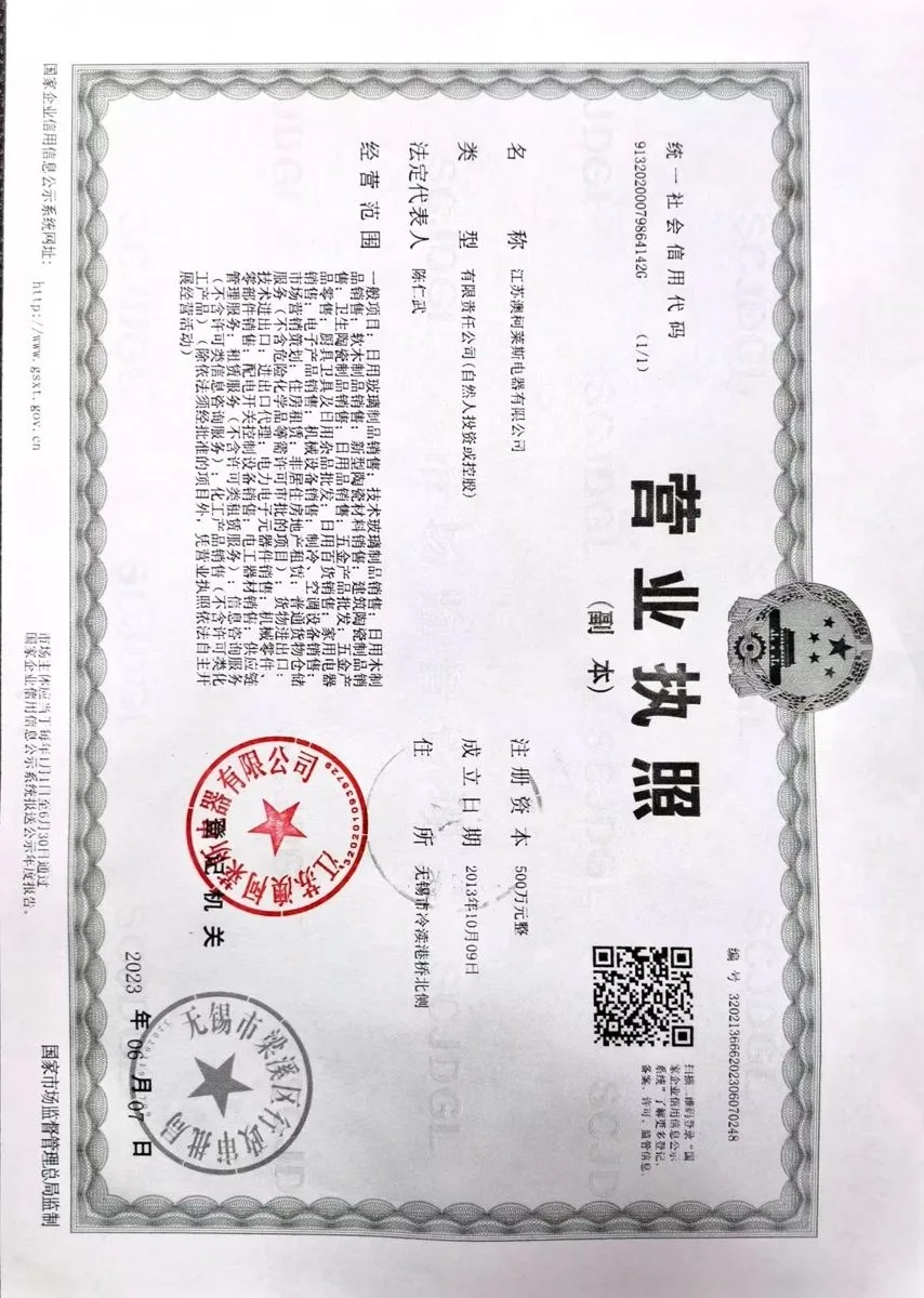 江苏澳柯莱斯电器有限公司-营业执照原件扫描预览