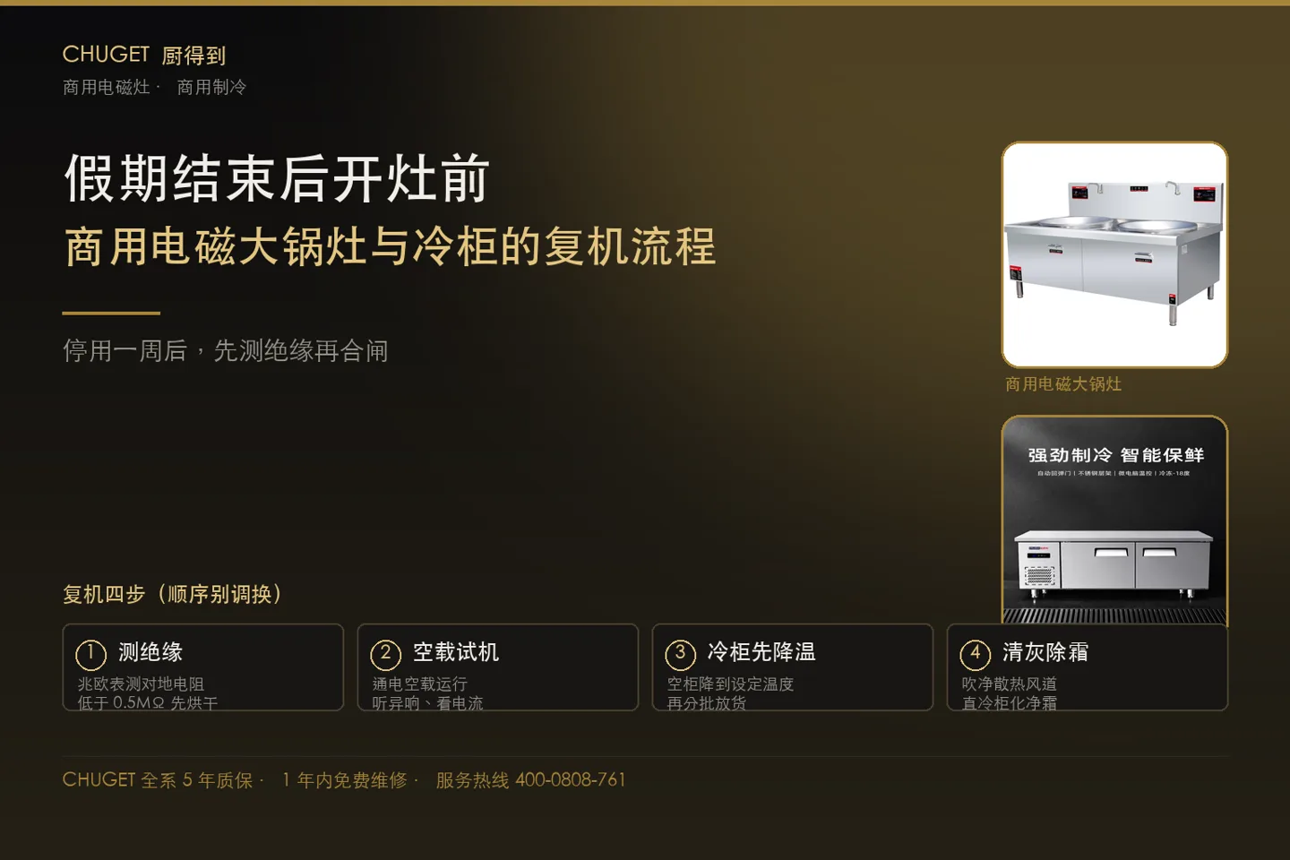 CHUGET 商用电磁大锅灶与平冷工作台复机流程示意图(食堂后厨节后开机)